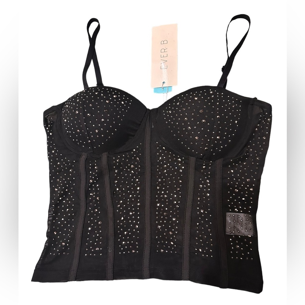 Bling Top Mesh Sides Built In Bra Black Medium